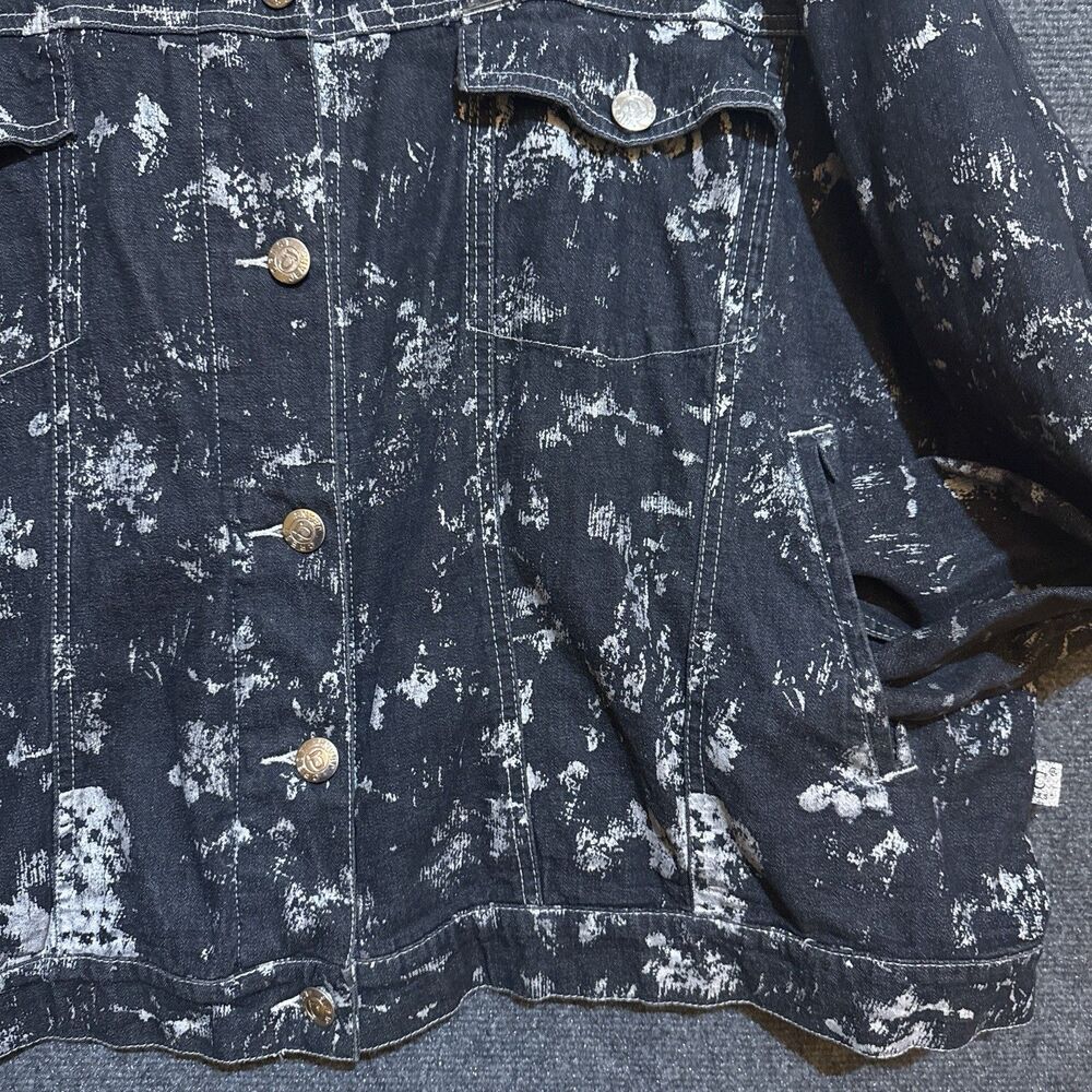 Crest Jeans Black Denim Jacket Silver Foil Gothic Grunge Biker No Size Label - Picture 3 of 11